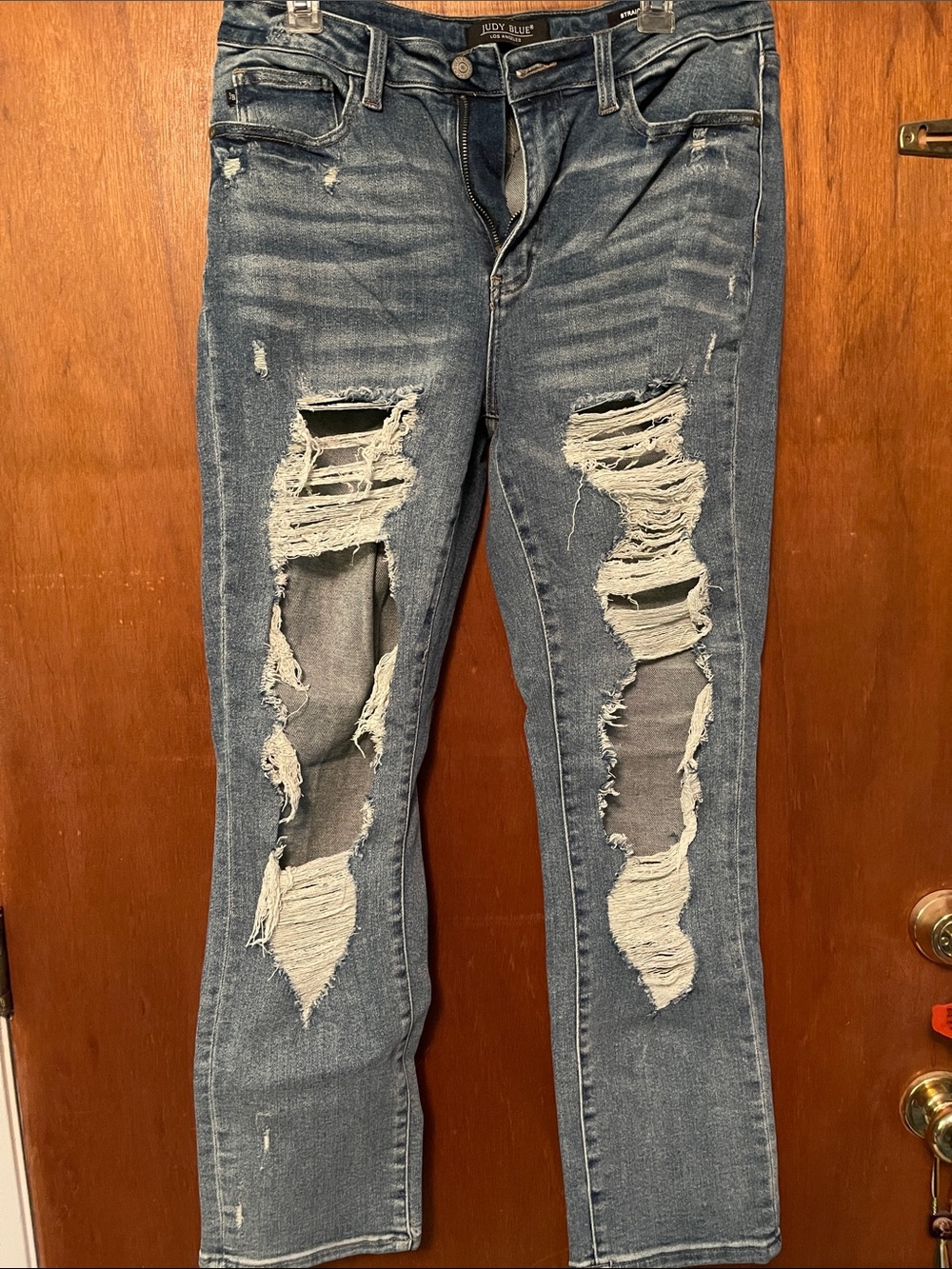 Judy Blue Ripped Straight Leg Jeans - Light Blue Wash